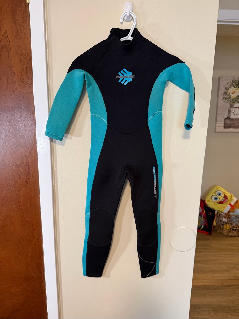 Kids Black & Teal Full-Body Wetsuit diving suit youth Swim Gear size 7-8